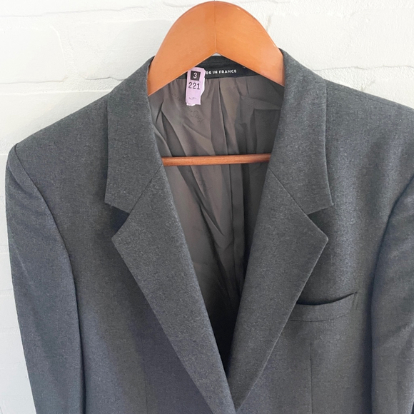Yves Saint-Laurent Vintage Designer Blazer Tailored Wool 2-Button Gray 42R - Picture 10 of 13
